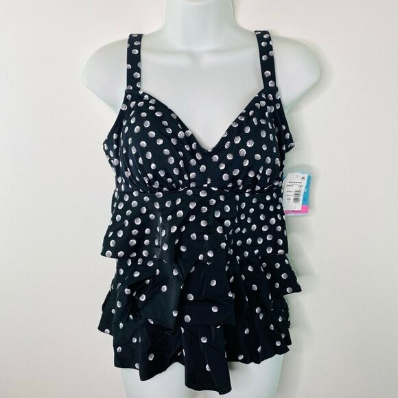 Swim Solutions Other - Swim Solutions Tiered Padded Tankini Swim Top Size 10 Black/White